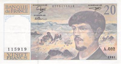 France 20 Francs Debussy - 1991 - Série A.032 - TTB