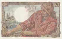 France 20 Francs Fisherman - 10-02-1944 Serial V.113