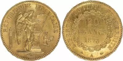 France 20 Francs Genius - 1878 A Paris - nice VF - Gold