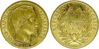France 20 Francs Louis Napoleon Bonaparte  - 1852 A Paris Gold