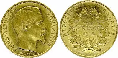 France 20 Francs Louis Napol�on Bonaparte  - 1852 A Paris Or