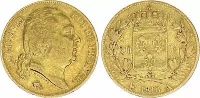 France 20 Francs Louis XVIII - 1818 A Paris Gold