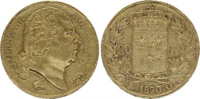 France 20 Francs Louis XVIII - 1820 Q Perpignan - Or