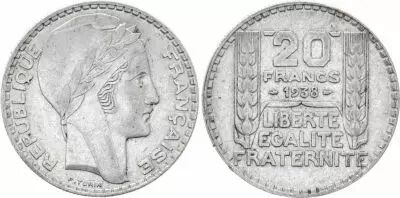 France 20 Francs Marian with laureate head -1938