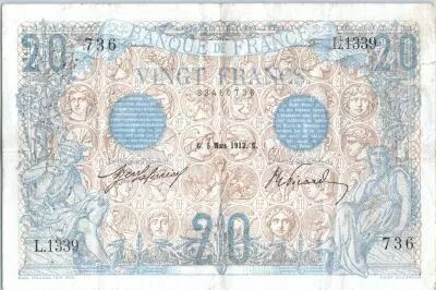 France 20 Francs Mercury and woman seated - 1912 - L.1339