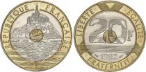 France 20 Francs Mont Saint-Michel - 1992 - TTB
