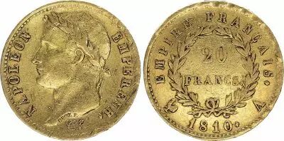 France 20 Francs Napoleon I  1810 A - Gold - VF - Type Empire