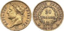 France 20 Francs Napoleon I Empereur - 1807 A Paris - GOLD