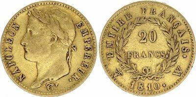 France 20 Francs Napoleon I Empereur - 1810 W Lille - Gold