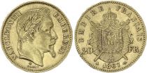 France 20 Francs Napoleon III - Laureate Head - 1867 A Paris Gold