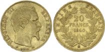 France 20 Francs Napoleon III Empereur 1860 BB Strasbourg - Gold