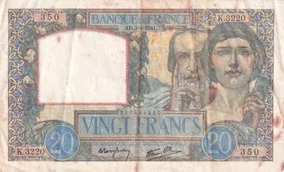 France 20 Francs Science et Travail - 03-04-1941 S�rie K.3220