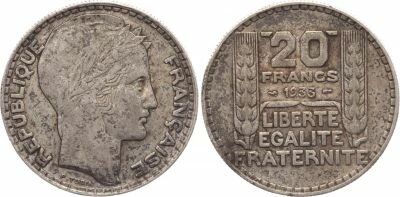France 20 Francs Turin - Marianne - Two ears of wheat - 1933 - Silver