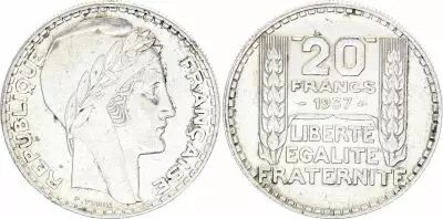 France 20 Francs Turin -1937 Silver