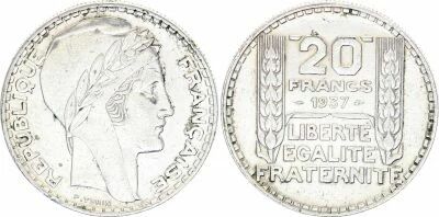 France 20 Francs Turin -1937 Silver