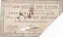 France 20 Livres Subvention Civique - Siège de Lyon - Août 1793