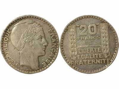 France 20 Silver Francs, Turin - 1937 Paris