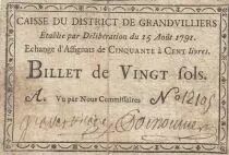 France 20 sols - Oise - Caisse du district de Grandvilliers - 1792 - Classé R5 au Kolsky