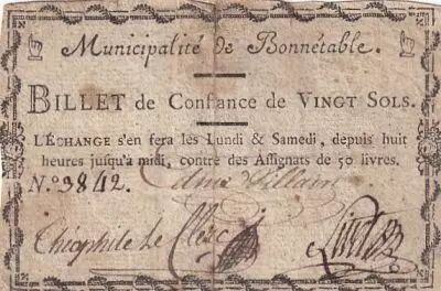 France 20 Sols - Sarthe - Municipalit� de Bonnetable - 1792