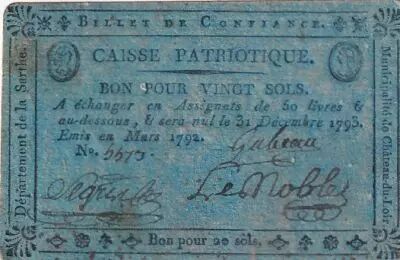 France 20 Sols - Sarthe - Municipalit� de Ch�teau-du-Loir - 03-1792