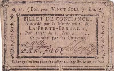 France 20 Sols - Sarthe - Municipalit� de La-Fert�-Bernard - 12-01-1792