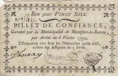 France 20 Sols - Sarthe - Municipalit� de Montfort-le-Rotrou - 06-02-1792 -