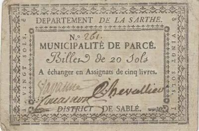 France 20 sols - Sarthe - Municipalit� de Parc� - 1792