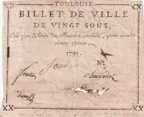 France 20 Sous - Haute-Garonne - Billet de Ville de Toulouse - faux d\'&eacute;poque - 1791