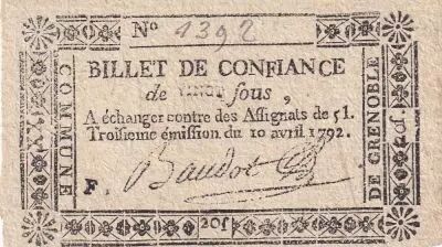 France 20 Sous - Is�re - Commune de Grenoble - 1792