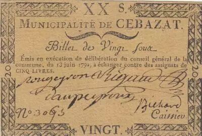 France 20 sous - Puy de d�me - Municipalit� de Cebazat - 1792
