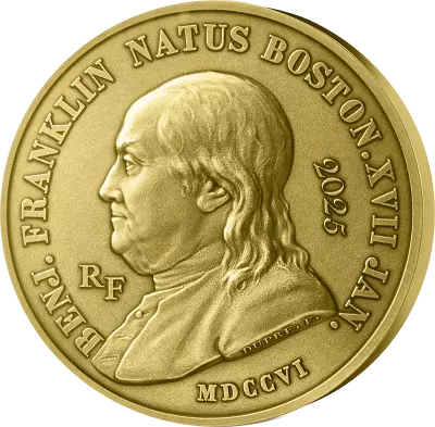 France 200 Euros Haut relief OR - 1 Oz Benjamin Franklin 2025