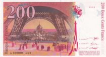 France 200 Francs - Gustave Eiffel - Eiffel tower - 1995 - Low serial A 000001452 - P.159