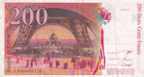 France 200 Francs - Gustave Eiffel - Eiffel tower - 1995 - Low serial A 000009124 - P.159