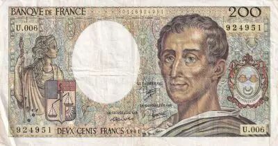 France 200 Francs - Montesquieu - 1981 - Serial U.006