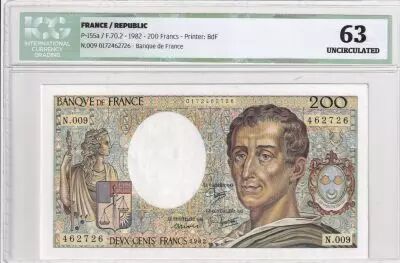 France 200 Francs - Montesquieu - 1982 - S�rie N.009 - ICG 63UNC