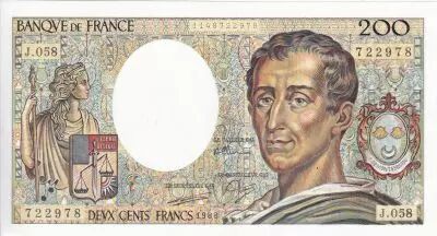 France 200 Francs - Montesquieu - 1988 - Serial J.058 - P.155