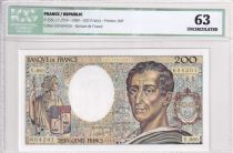 France 200 Francs - Montesquieu - 1989 - Serial E.V.066 - ICG 63UNC