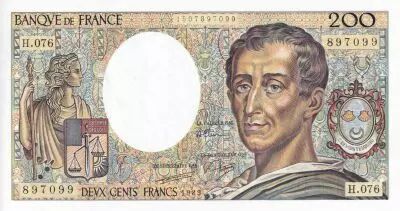 France 200 Francs - Montesquieu - 1989 - Serial H.076 - P.155