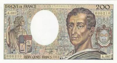 France 200 Francs - Montesquieu - 1991 - Serial A.087 - Small Number