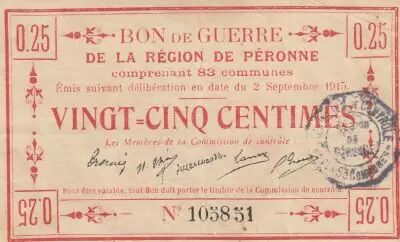 France 25 cent - War bond P�ronne - 1915