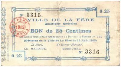 France 25 cent. La-F�re City - 1915