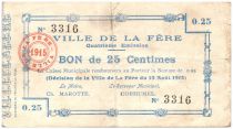 France 25 cent. La-Fère City - 1915