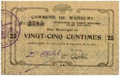 France 25 cent. Maissemy City - 1915