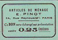 France 25 cent. Paris Articles de ménage E PINOT