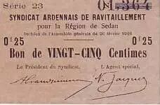 France 25 cent. Sedan Synd. de ravitaillement
