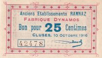 France 25 Centimes - Anciens Etablissements Rannaz - Fabrique Dynamos - Cluses - 1916 - P.74-20
