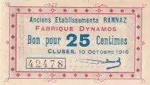 France 25 Centimes - Anciens Etablissements Rannaz - Fabrique Dynamos - Cluses - 1916 - P.74-20