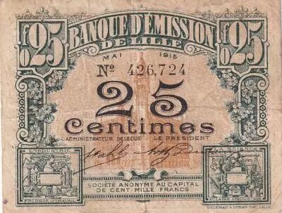France 25 Centimes - Banque d\'�mission - Lille - 05-1915