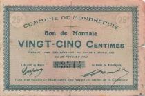 France 25 Centimes - City of Mondrepuis - 26-02-1915