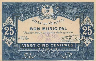 France 25 Centimes - City of Vertus - 01-05-1917